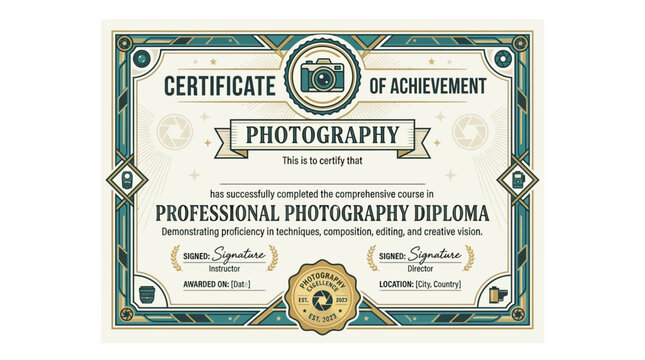 Certificate of Achievement, Photography Diploma, Professional Certificate, Award Template