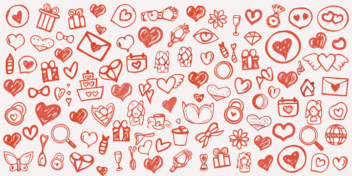 Love themed doodles and icons red hand drawn vector illustration
