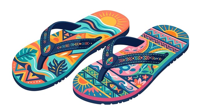 Colorful tropical pattern flip flops