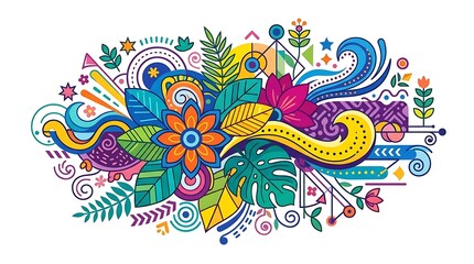 Naklejka premium Abstract colorful floral and geometric pattern