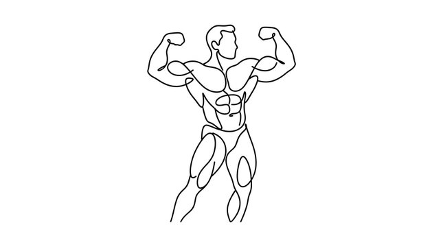 Continuous line art of muscular man flexing biceps