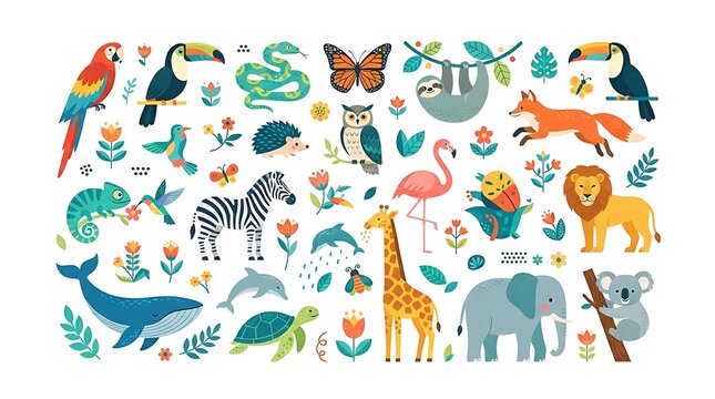 Collection of diverse animals and plants