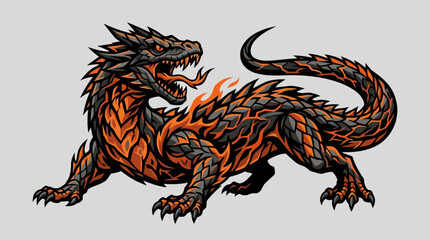Obraz premium Aggressive Fire Dragon Mascot Character Vector Illustration for Esports and Gaming Branding
