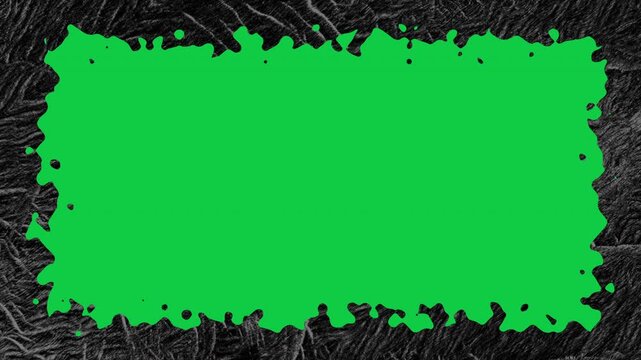 Green rectangular hole centered rough black textured stone wallpaper border art frame.