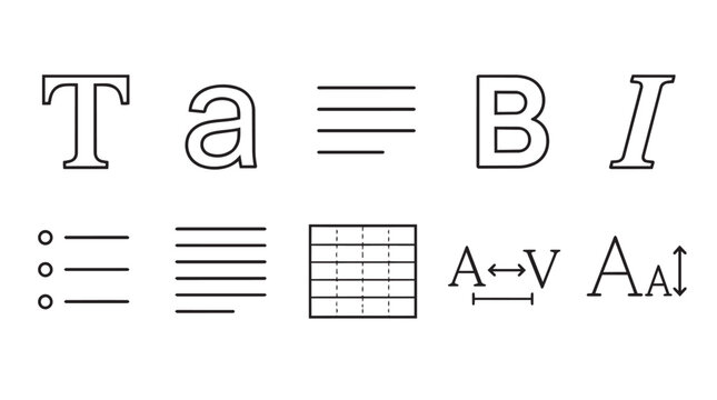 Typography and text formatting tools icons set for design software