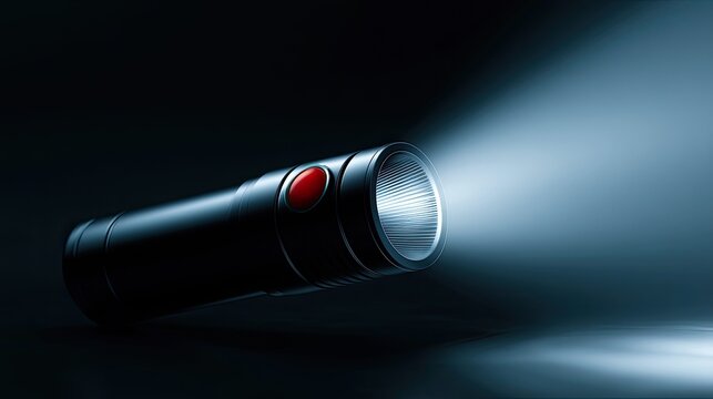 Dark beam from a modern black flashlight illuminates a surface