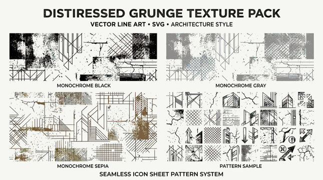 Distressed architectural grunge texture pack with geometric elements