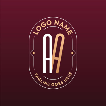 AA Letter Logo Monogram, Letter AA Logo Design Elegant Burgundy Rose Gold Oval Badge Template