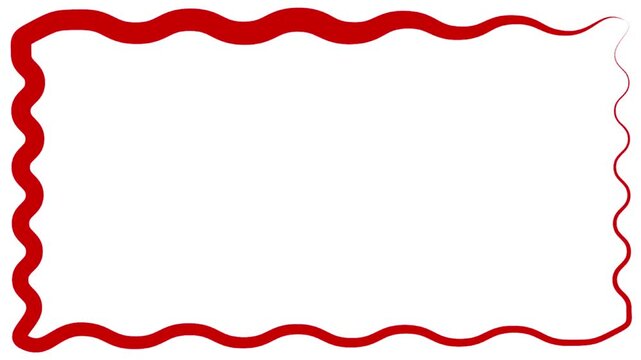 Red and white border hand drawn rectangle Wavy Swirl Doodle Frame .Marker Outline Animation wavy frame