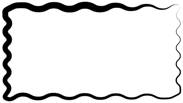 Hand Drawn Wavy Rectangle Border Frame Isolated on White Background, Abstract Doodle Squiggle Outline  Design. marker Outline Animation wavy frame