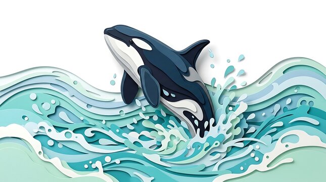 Orca whale breaching ocean water wave aquatic animal
