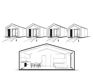 Sketch of village buildings. Doodles cottages © pylypchuk25