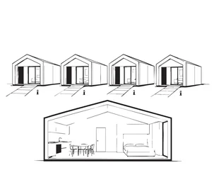 Sketch of village buildings. Doodles cottages © pylypchuk25