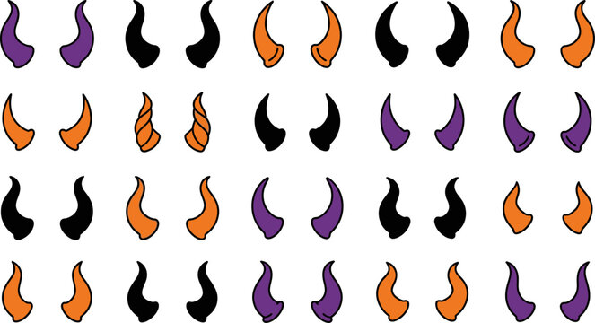 Cartoon devil horns in various colors and styles