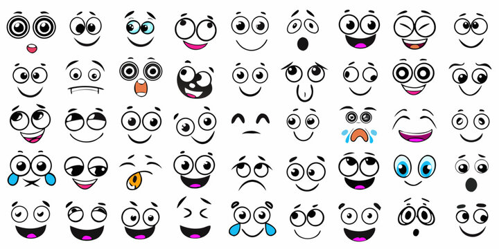 Collection Of Cartoon Face Illustrations With Diverse Expressions