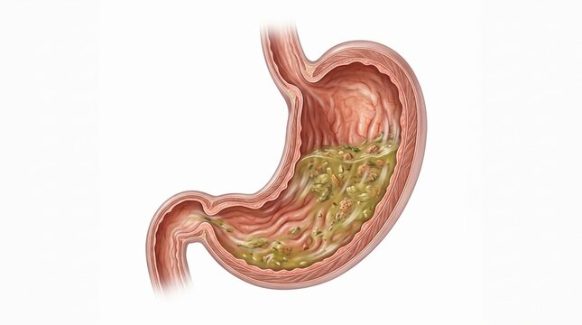 Human stomach cross section showing digestion process