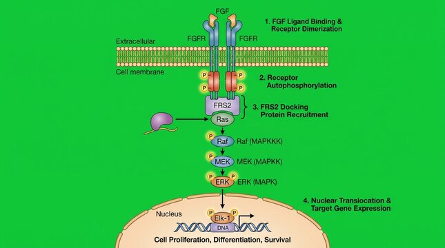 3D Medical Illustration of Growth Factor Receptor Dimerization Process in Cellular Signaling