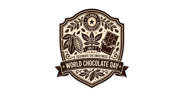 World Chocolate Day, chocolate badge, brown emblem, sweet treats, dessert logo