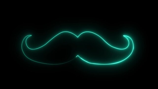 Glowing neon mustache line art animation on black background.