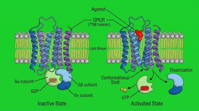 Molecular Conformational Shift in G Protein Coupled Receptor Activation Process Illustration