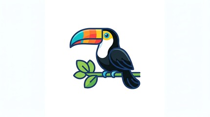 Fototapeta premium Stylized toucan perched on branch with colorful beak