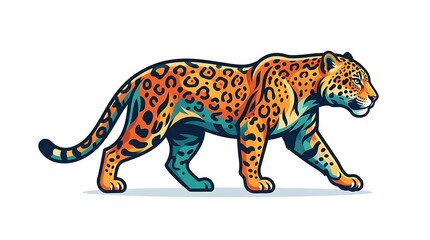 Obraz premium Stylized jaguar animal illustration walking sideways