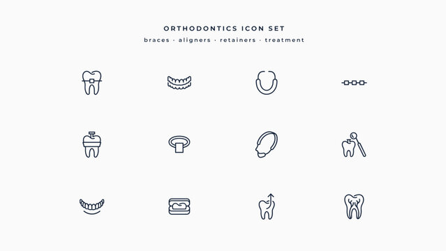 Orthodontic treatment retainers icons &ndash; Great for dental correction brochures, teeth alignment blogs, or medical library graphics.