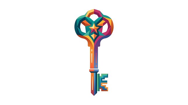 Ornate key with star motif and rainbow colors