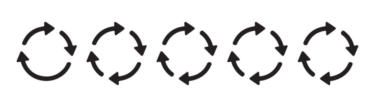 Circular rotating arrow icon set representing repeat refresh and exchange motion symbols in black ink.