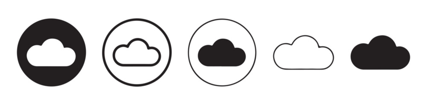 Cloud computing icons collection with different outlines and fill styles on transparent background.