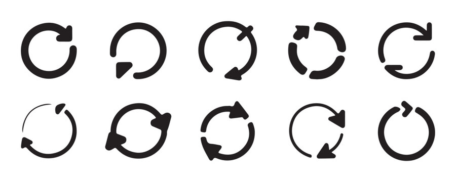Reload recycle arrows icon set round cycle arrows refresh symbol circular pointer progress update.