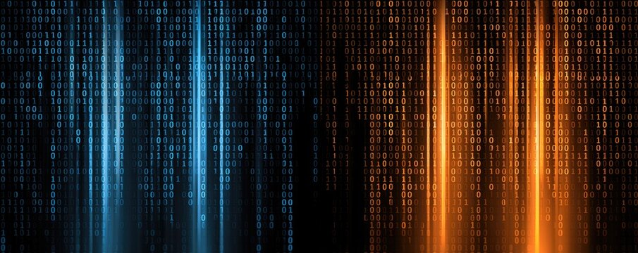 Abstract digital background with glowing vertical light streaks and scattered dots