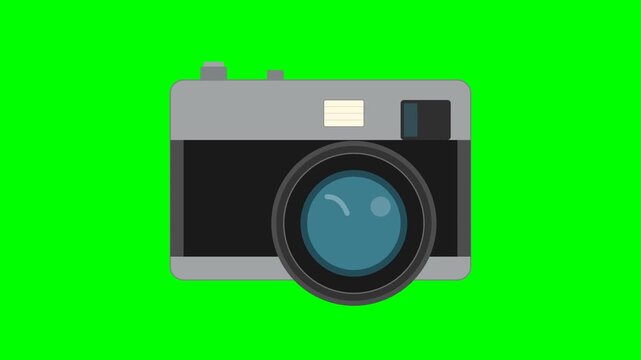 Flat Illustration Vintage Film Camera Animation on Green Screen Chroma Key