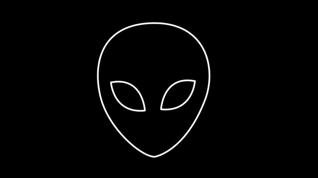 Alien face outline self-drawing vector animation on green screen and isolated background