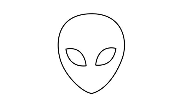 Alien face outline self-drawing vector animation on green screen and isolated background