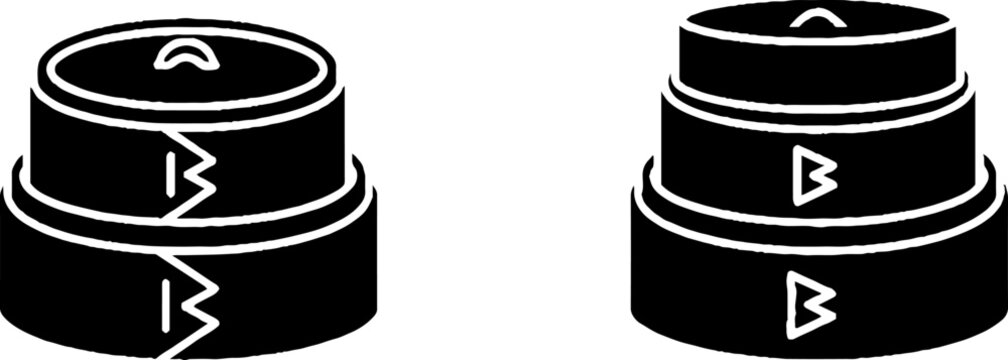 Black and white layered cake icons with lightning bolt.