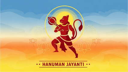 The Hindu monkey god Hanuman holds a mace in a circular frame at sunset © Stock Image Paradise