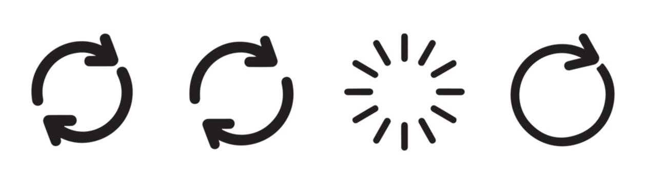 Set of black loading spinner icons and circle arrow symbols for web user interface and mobile apps.