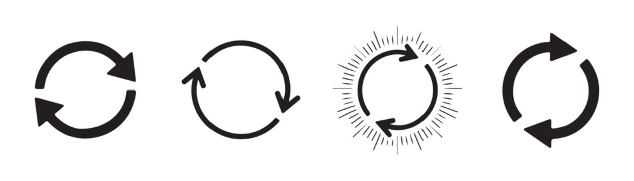 Vector set of circular refresh arrow icons with various styles for application software interface.