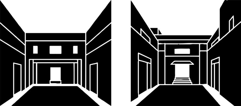 Black and white architectural building facades comparison.