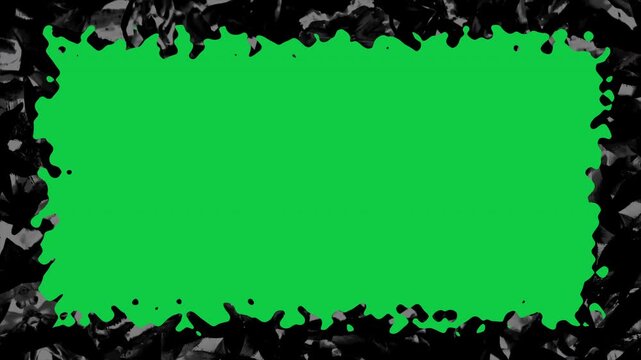 Bright green rectangle with black paint splatter border, ideal for backgrounds, posters, or digital designs needing a modern pattern touch.