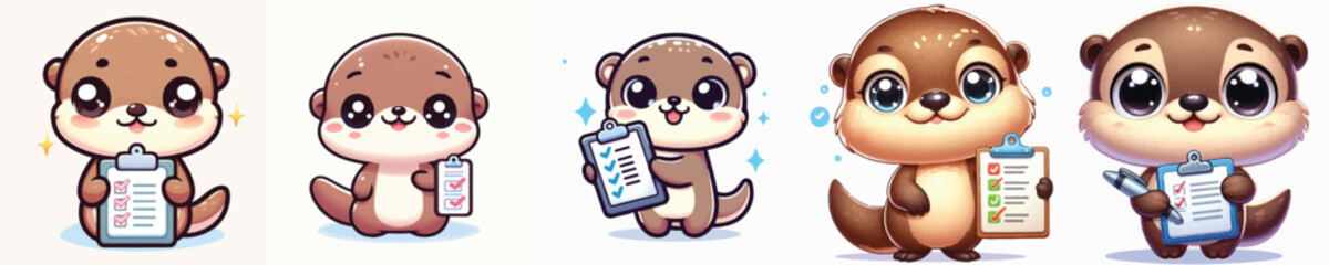 Vector of a cute cartoon otter character holding a clipboard © FirdianKrisna