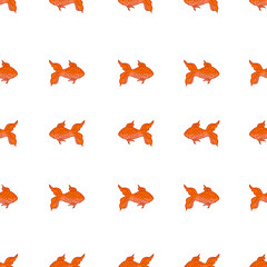 Fototapeta premium Cute hand drawn orange goldfish seamless pattern on black background