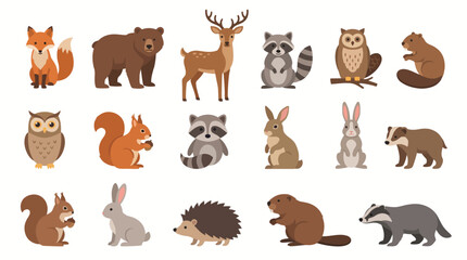 Obraz premium Forest animals arrangement displays a variety of wild creatures like owls, squirrels, and rabbits in a clean and organized layout perfect for educational or creative projects.