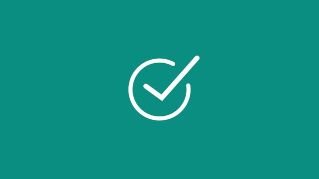 White checkmark inside a circle on a teal background tick symbol 4k stock video.