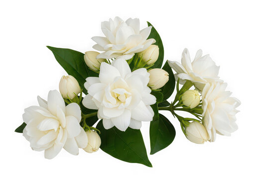 Cluster of white jasmine flowers isolated on transparent background