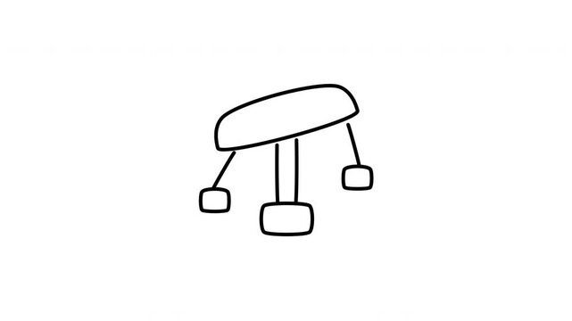 Minimalist outline animation of swing ride chair flying carousel icon drawing on and fading out. Includes 3 color variations: black on white, white on black, and white on green screen.