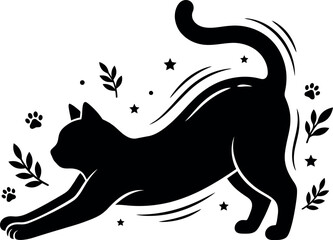 Running cat silhouette with stars and leaves © MD SADMAN HOSSAIN