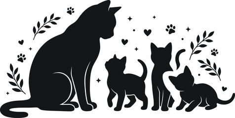 Black Cat Family Silhouette with Decorative Elements © MD SADMAN HOSSAIN