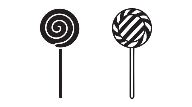 Two Lollipops With Spiral And Striped Heads Black Silhouette